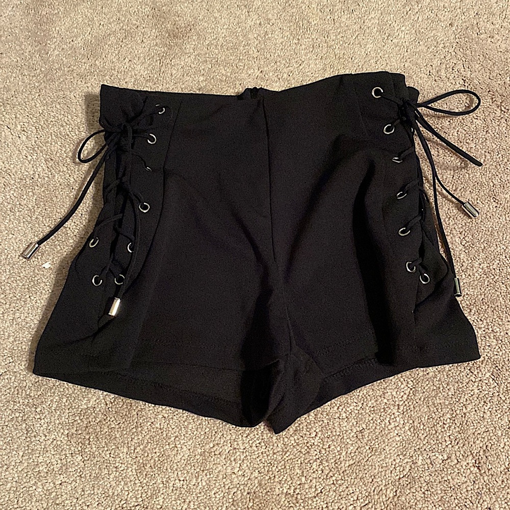 Black Side Tie Shorts